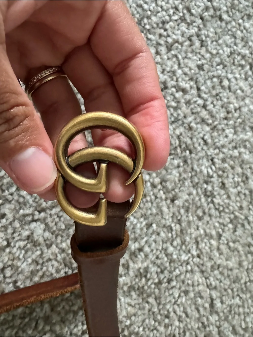 Gucci Brown Leather Double G logo skinny